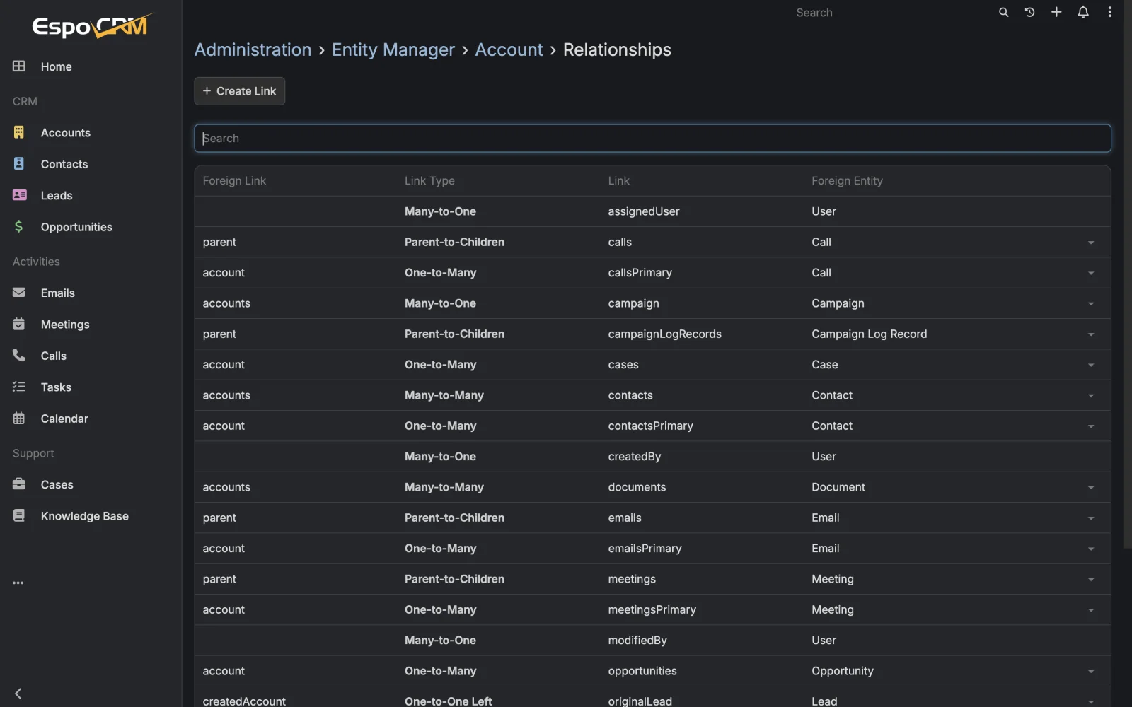 Account relationship map configuration