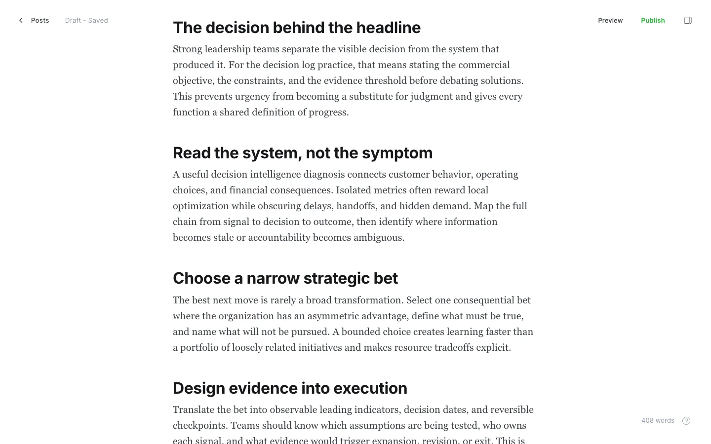 Second Draft Post Editor Body Sections
