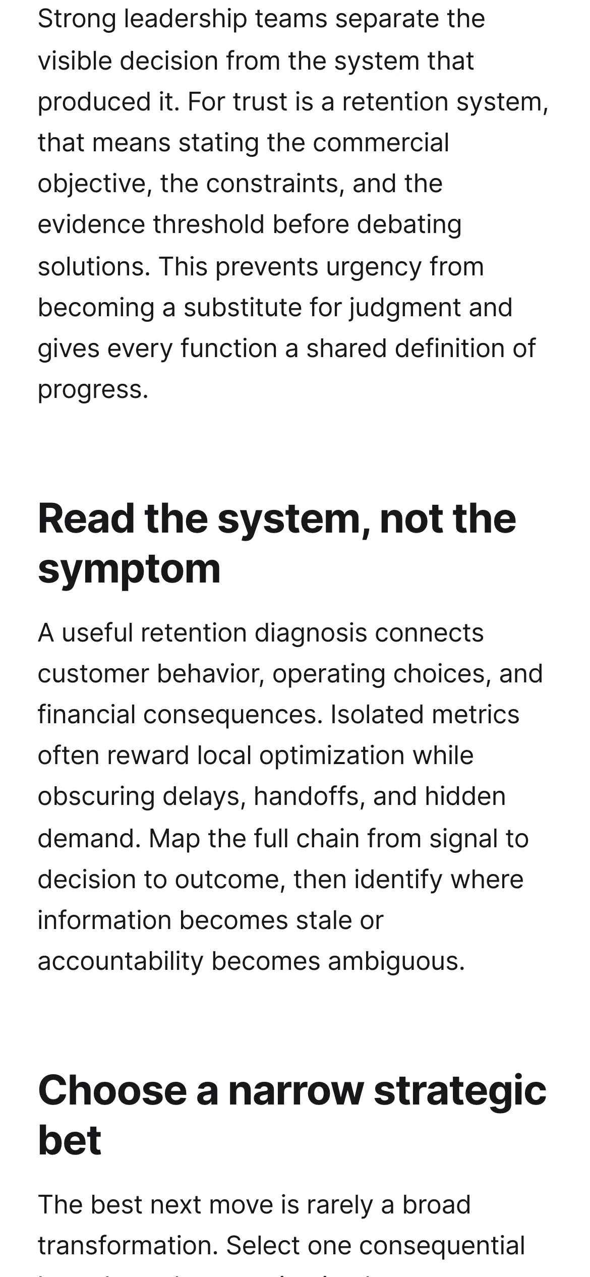 Mobile Retention Article System Diagnosis Sections