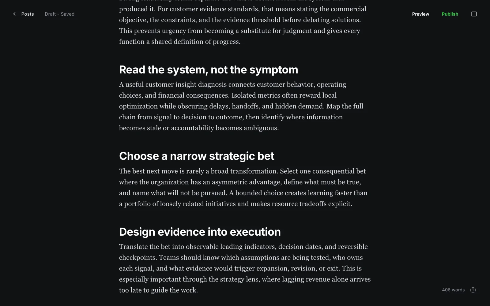 Post Editor Rich Body with Multiple Evidence and Execution Sections