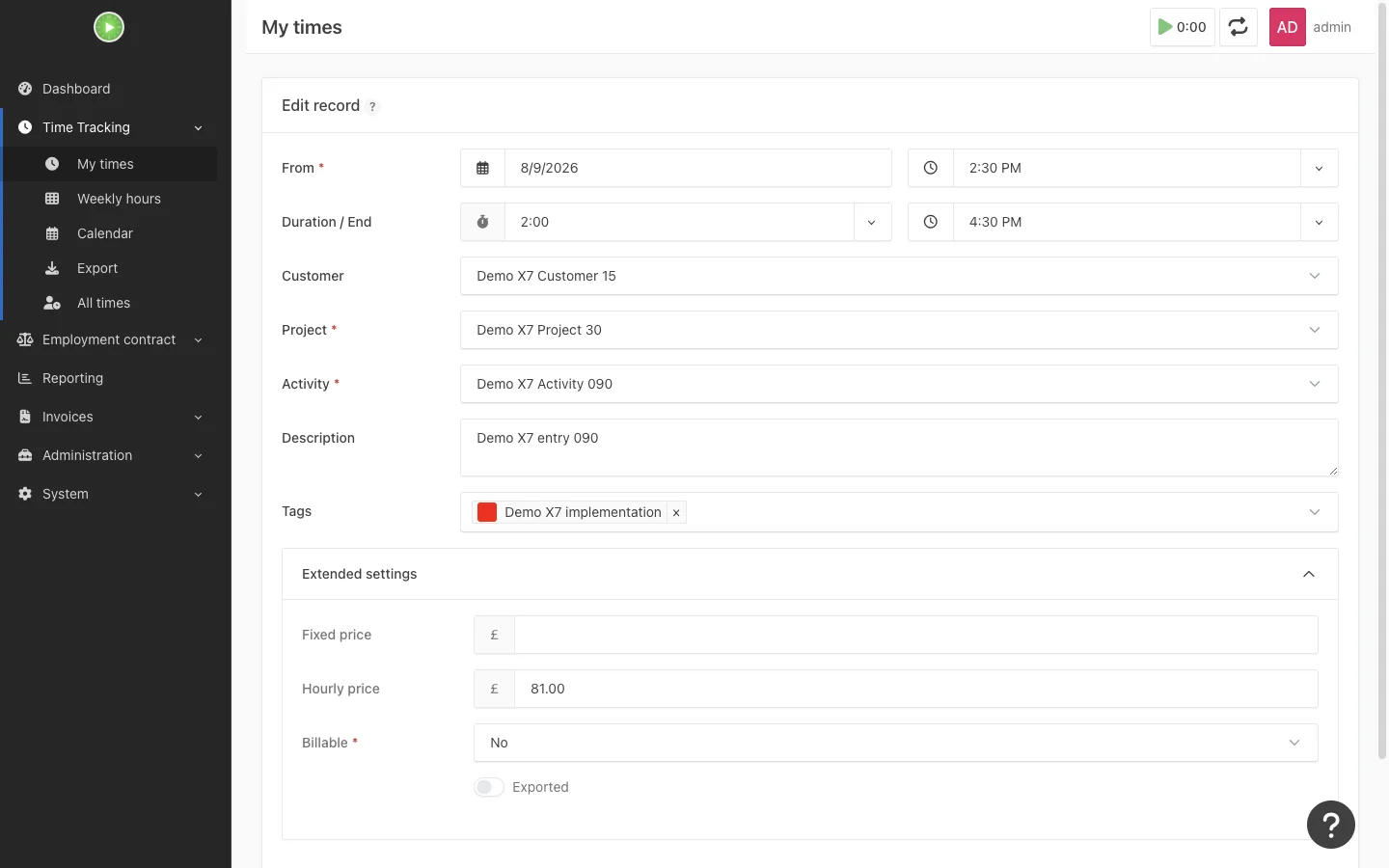 Extended timesheet editing