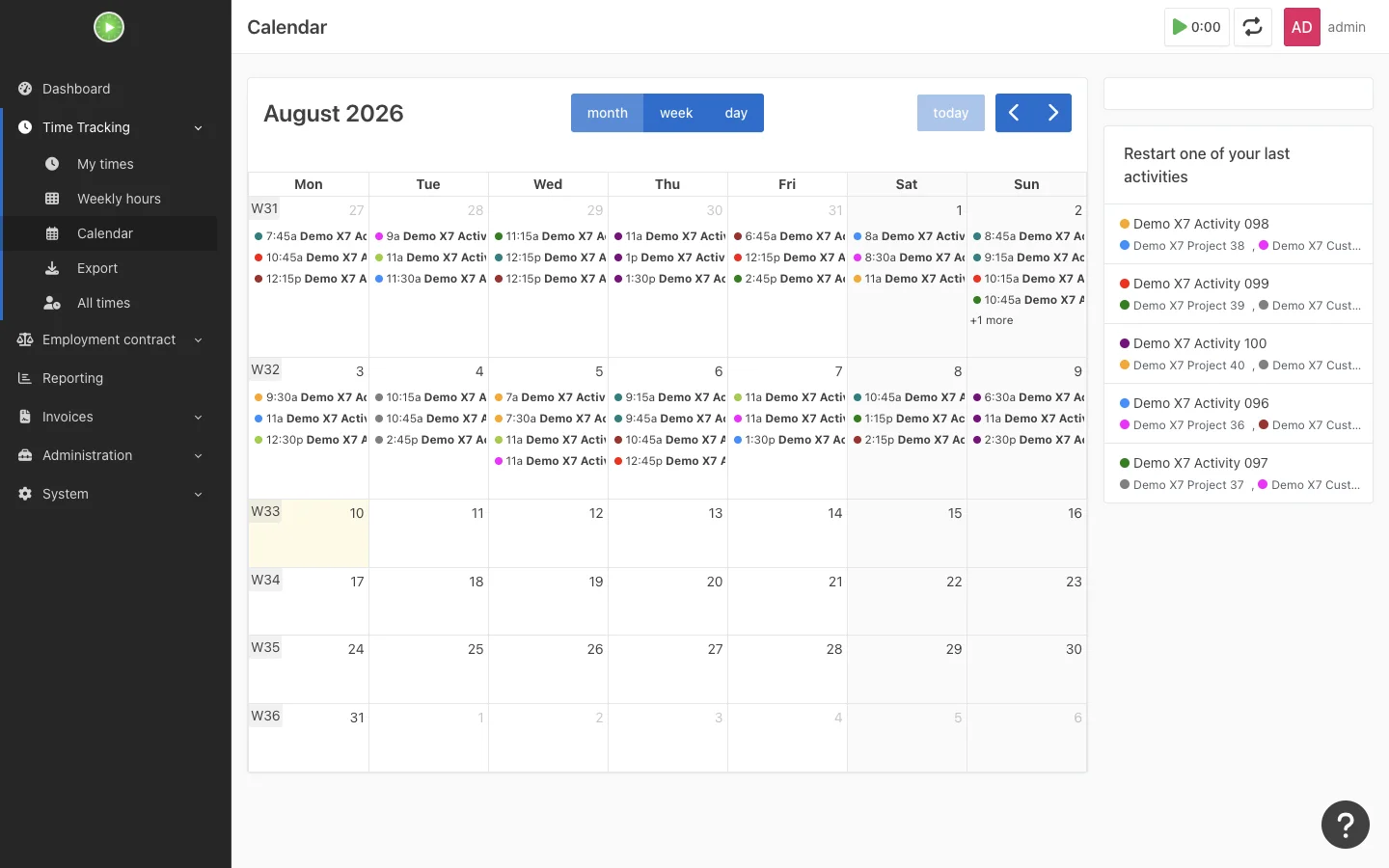 Monthly calendar view