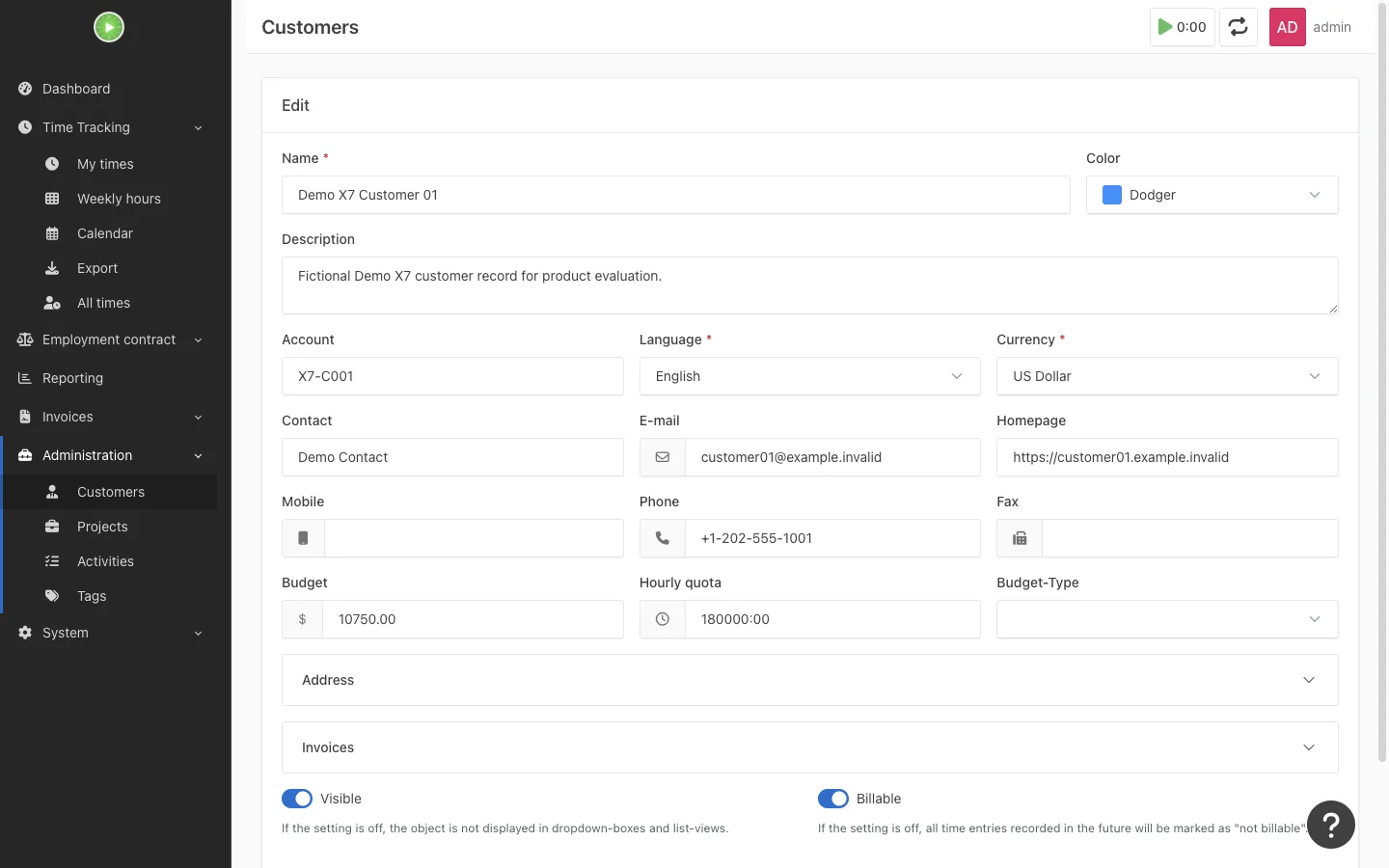 Customer editing form