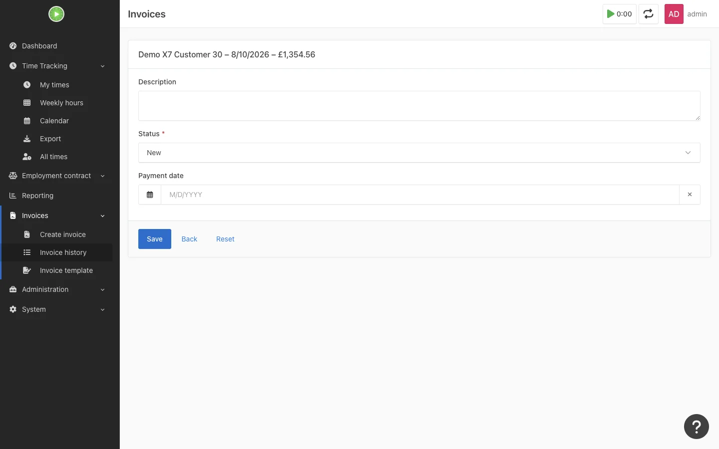 Invoice details
