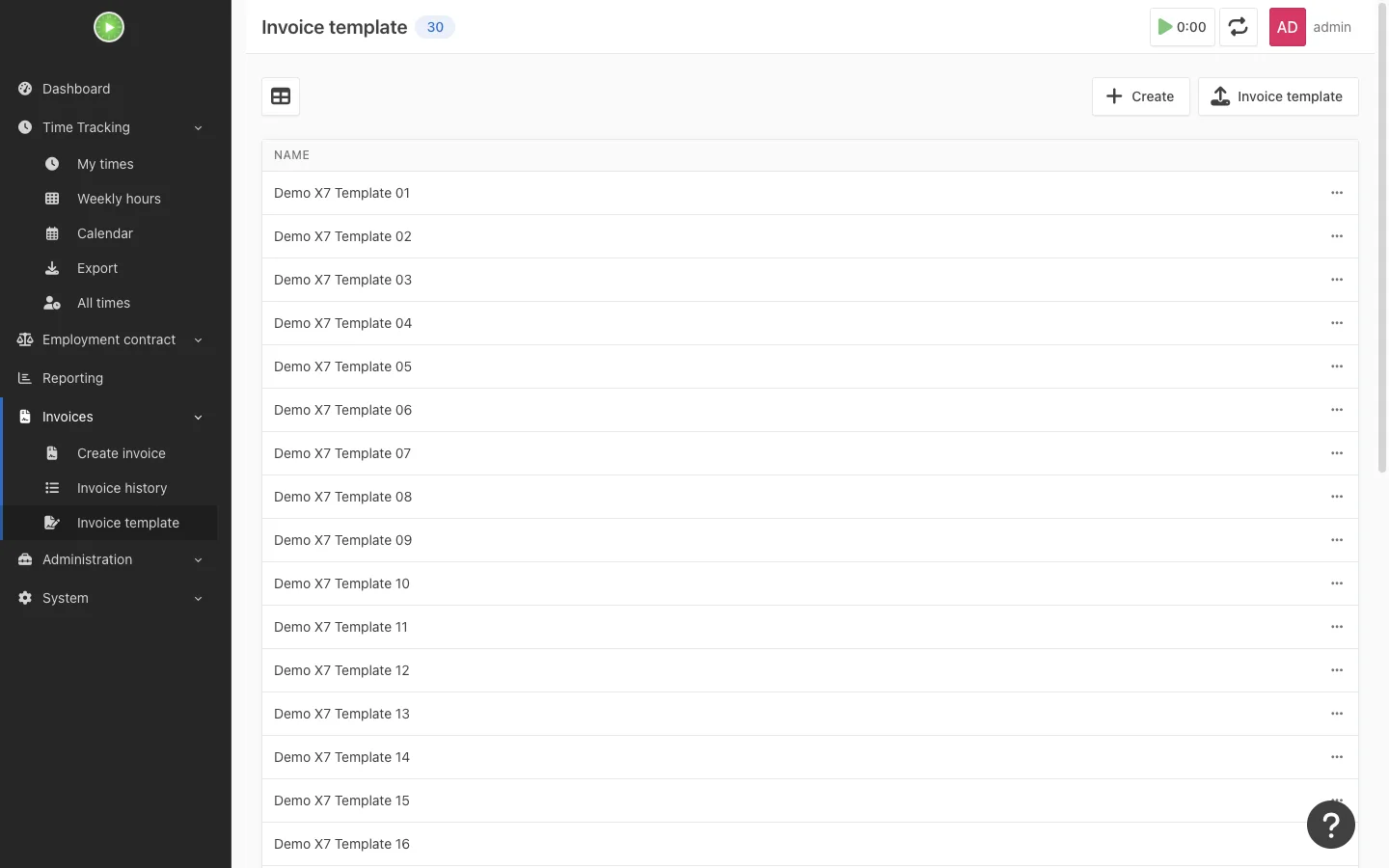 Invoice template management