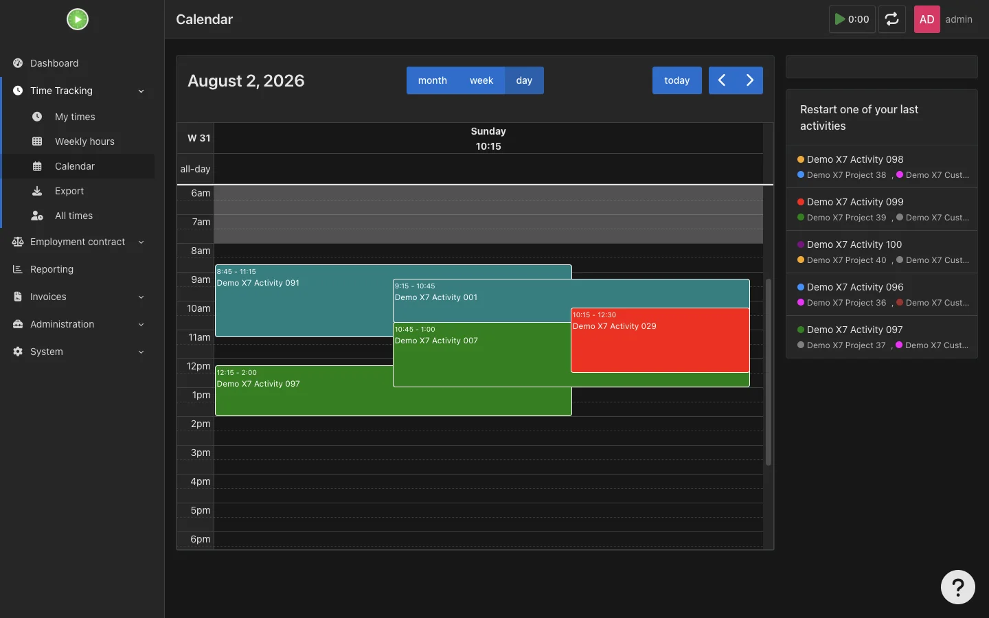 Populated daily calendar