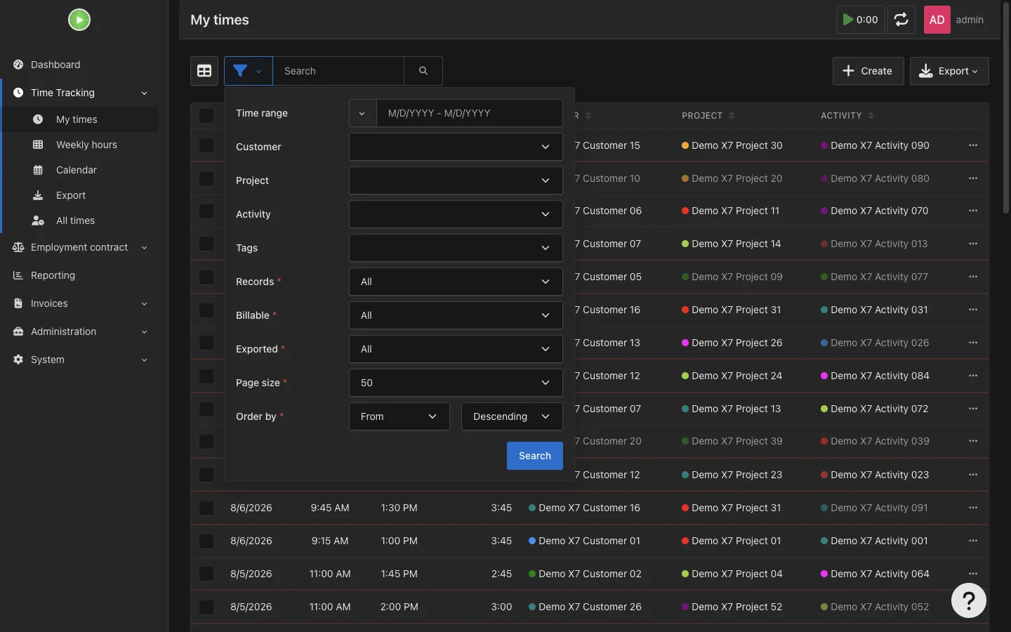 Advanced timesheet filters