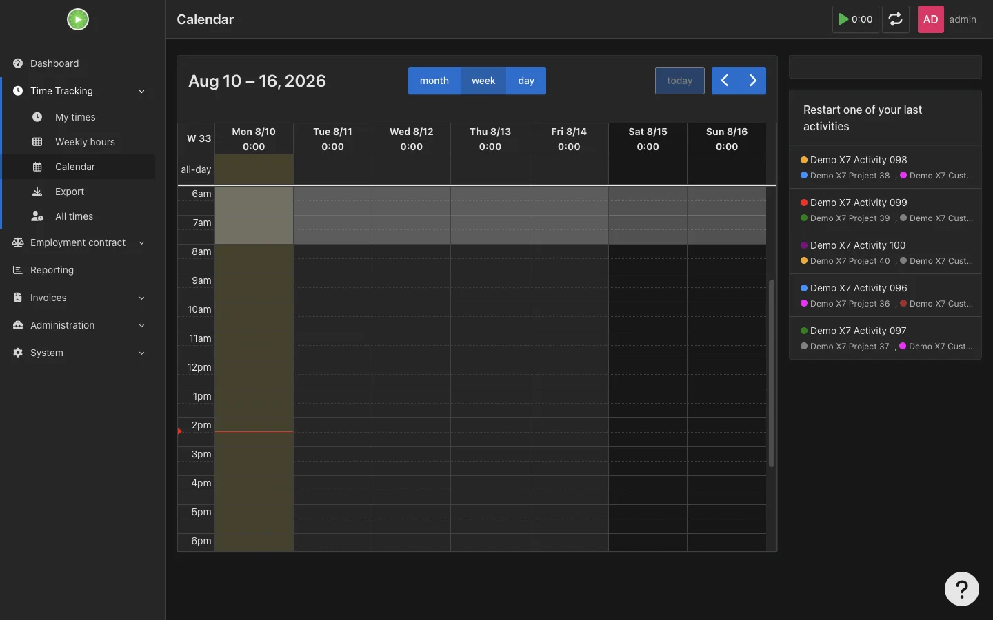 Weekly calendar view