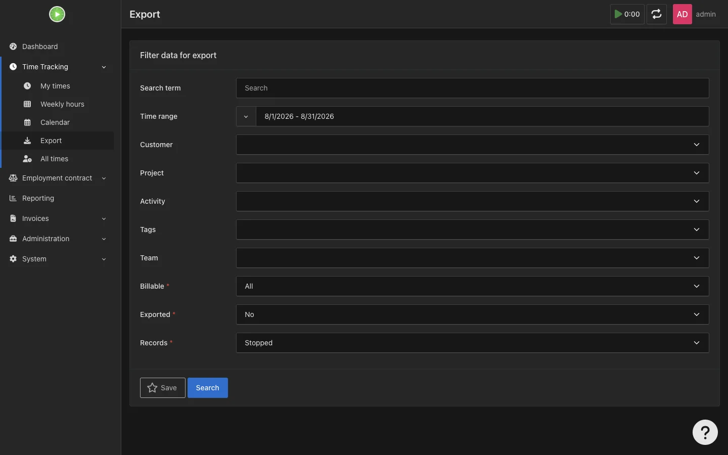 Export options