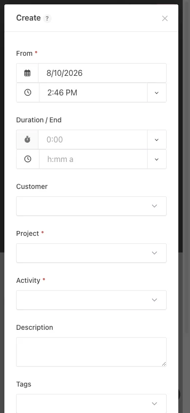 Mobile timer creation