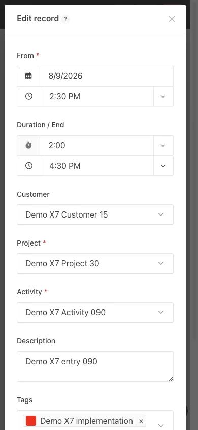Mobile timesheet editing