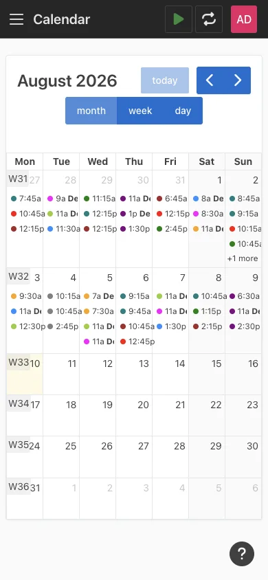 Mobile monthly calendar