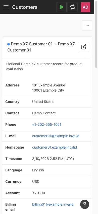 Mobile customer details