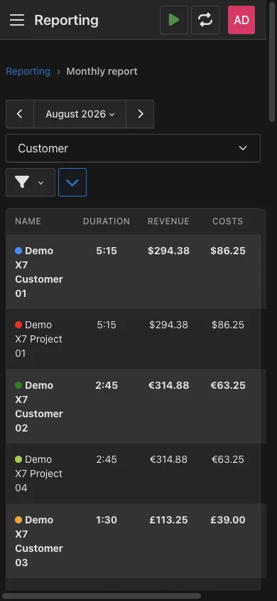 Mobile monthly report