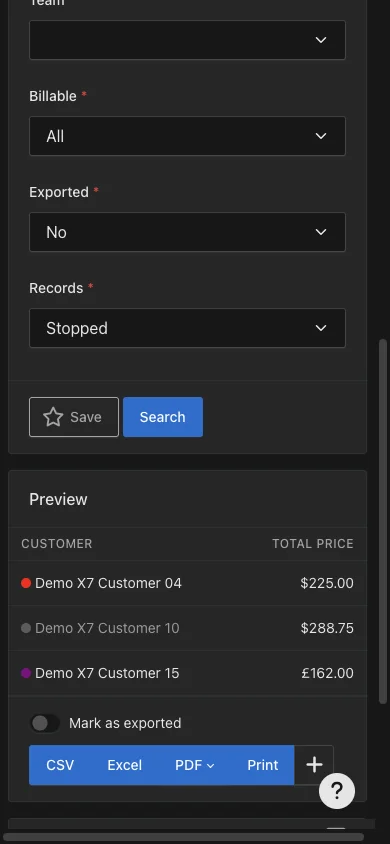 Mobile export preview