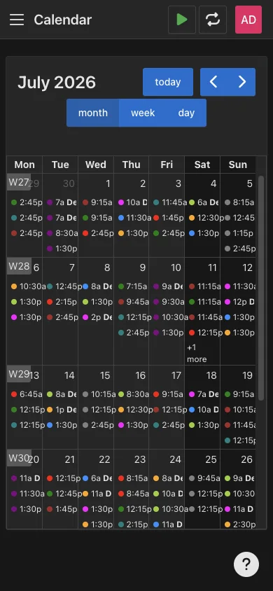 Mobile dark monthly calendar