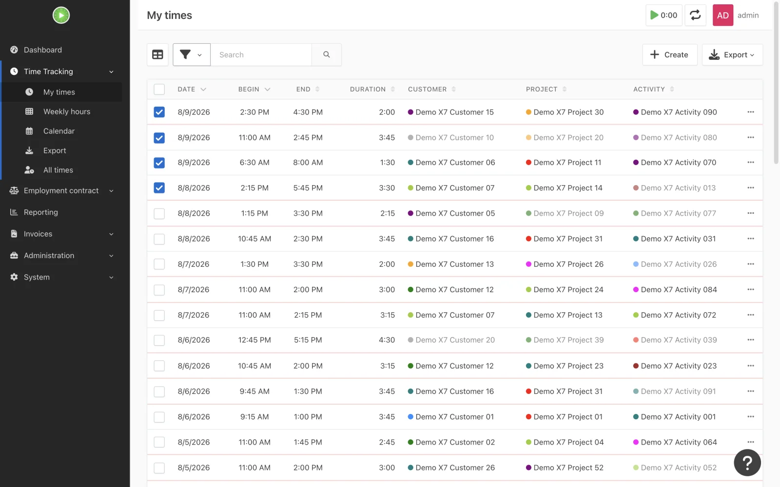 High-resolution bulk timesheet selection