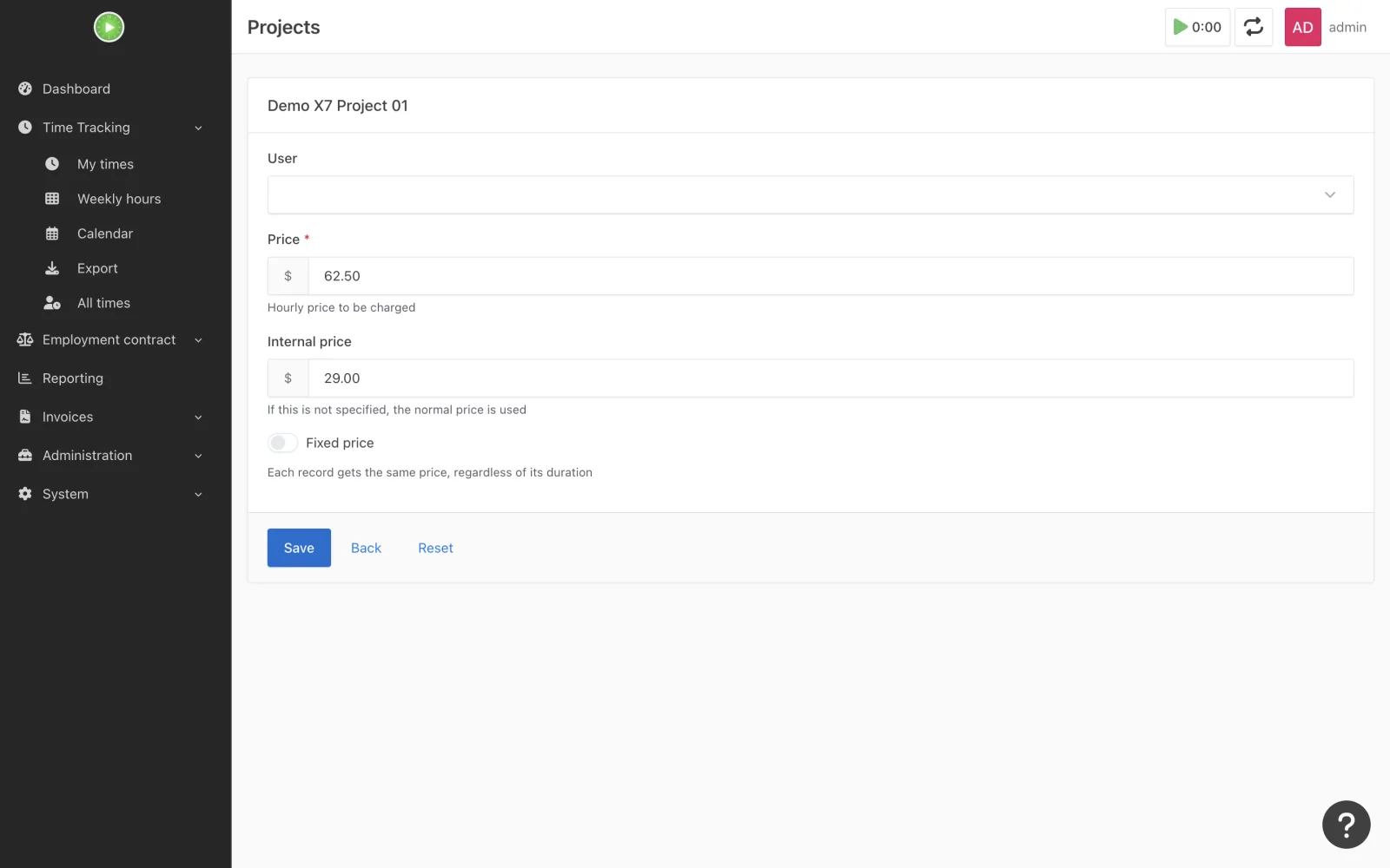 Project rate editor