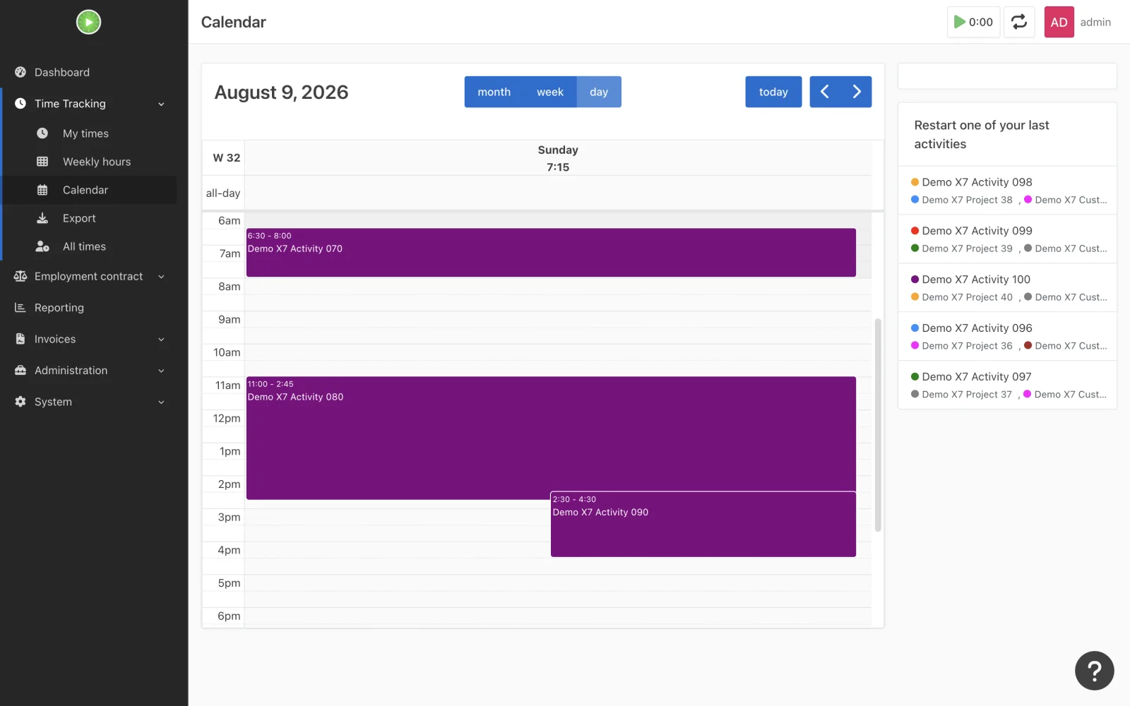 Populated daily calendar agenda