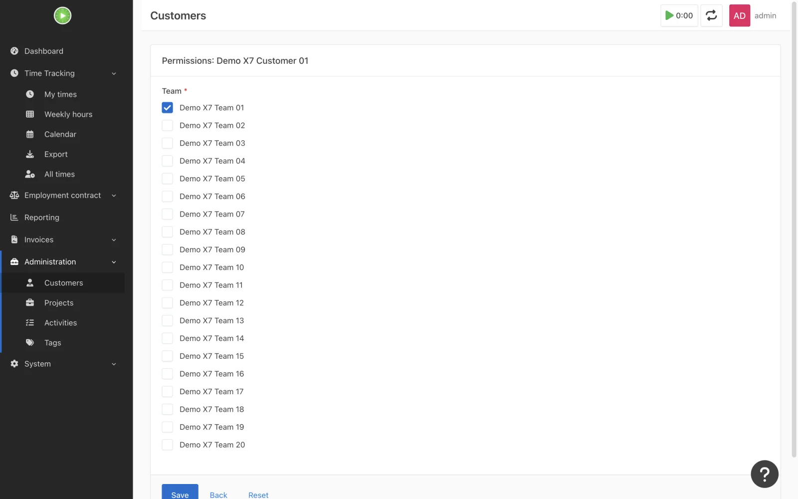 Customer team permissions