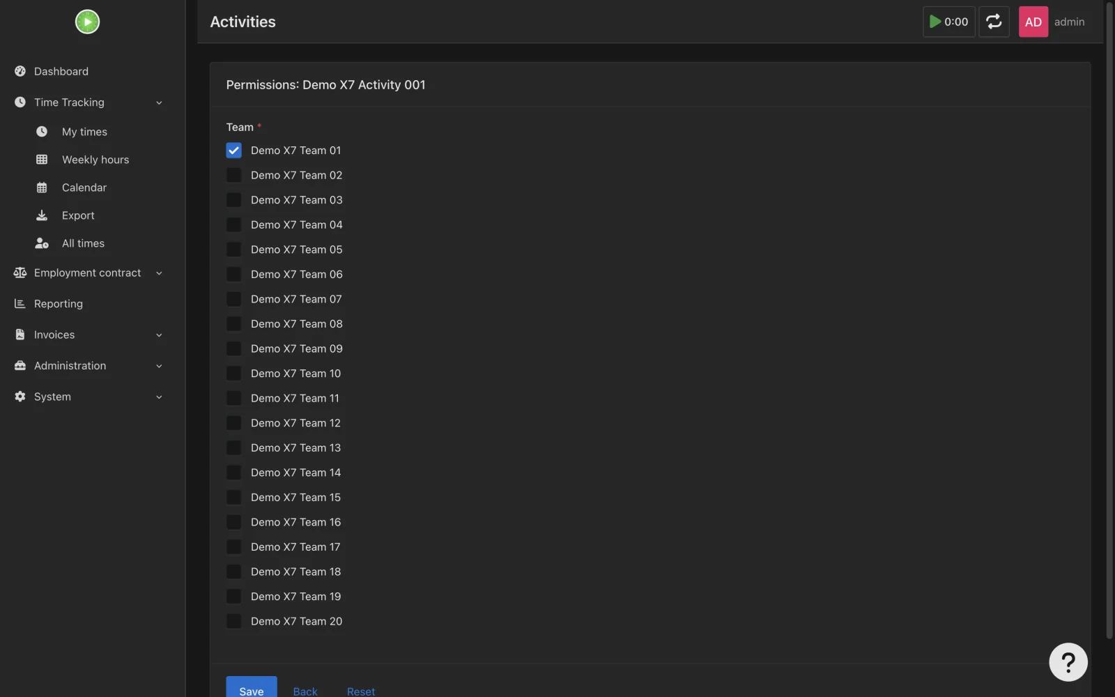 Activity team permissions