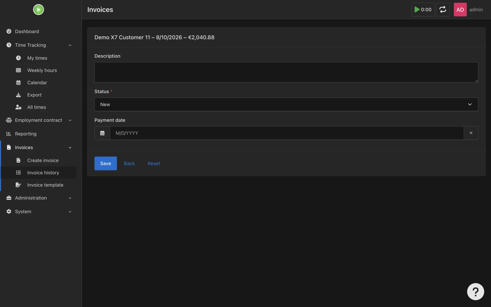 Invoice status and payment details