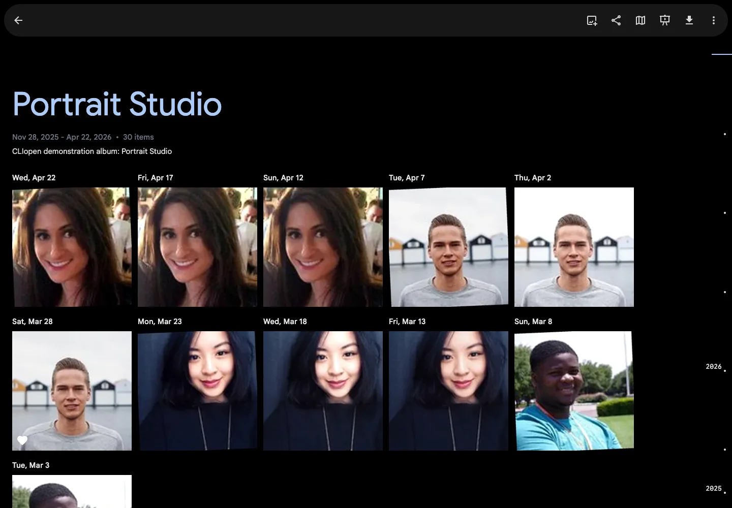 Portrait album in dark mode