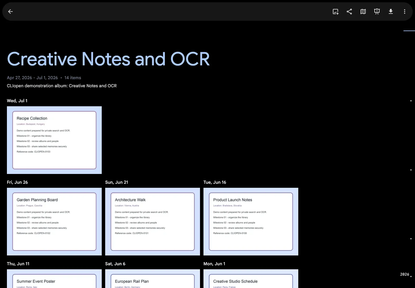 OCR album in dark mode
