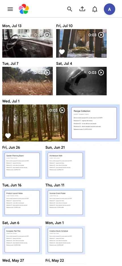 Mobile photo timeline