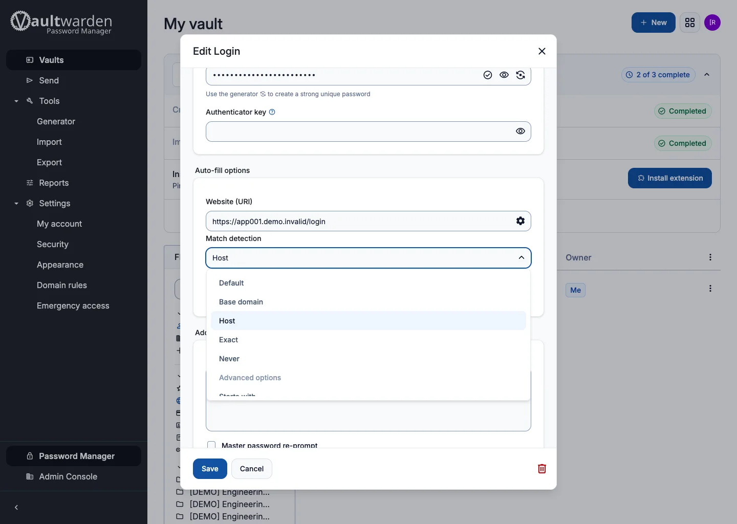 URI match-mode controls