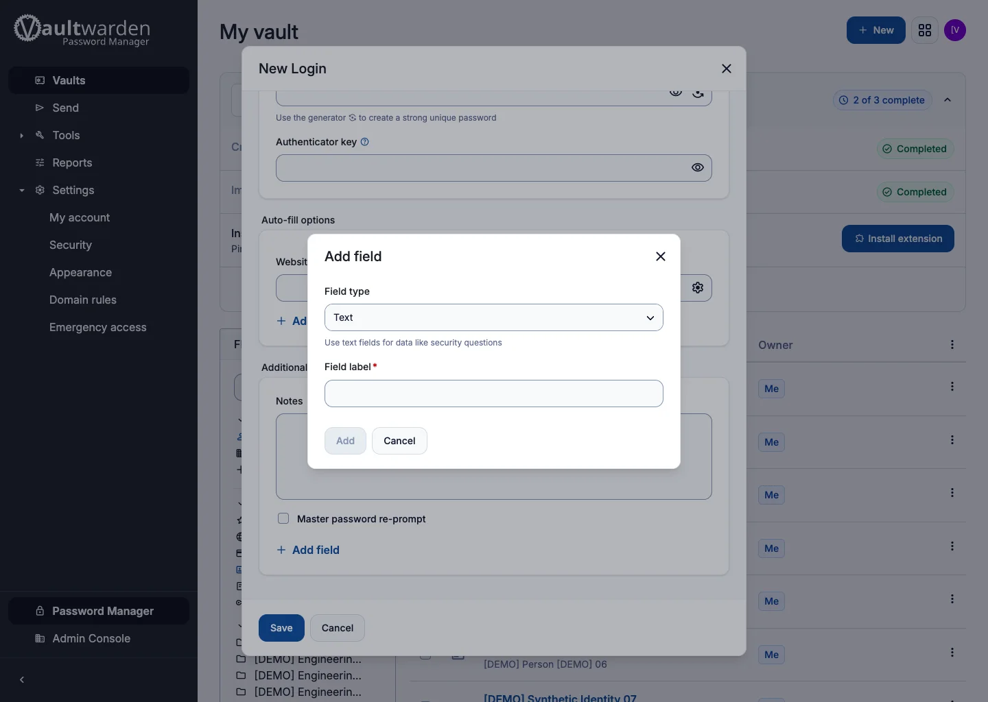 Custom field options