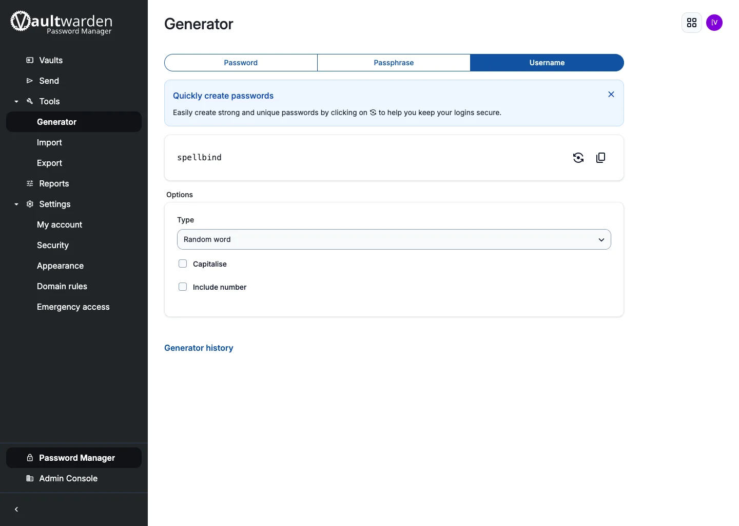 Username generator options