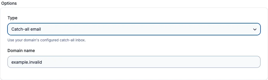 Catch-all username generator settings