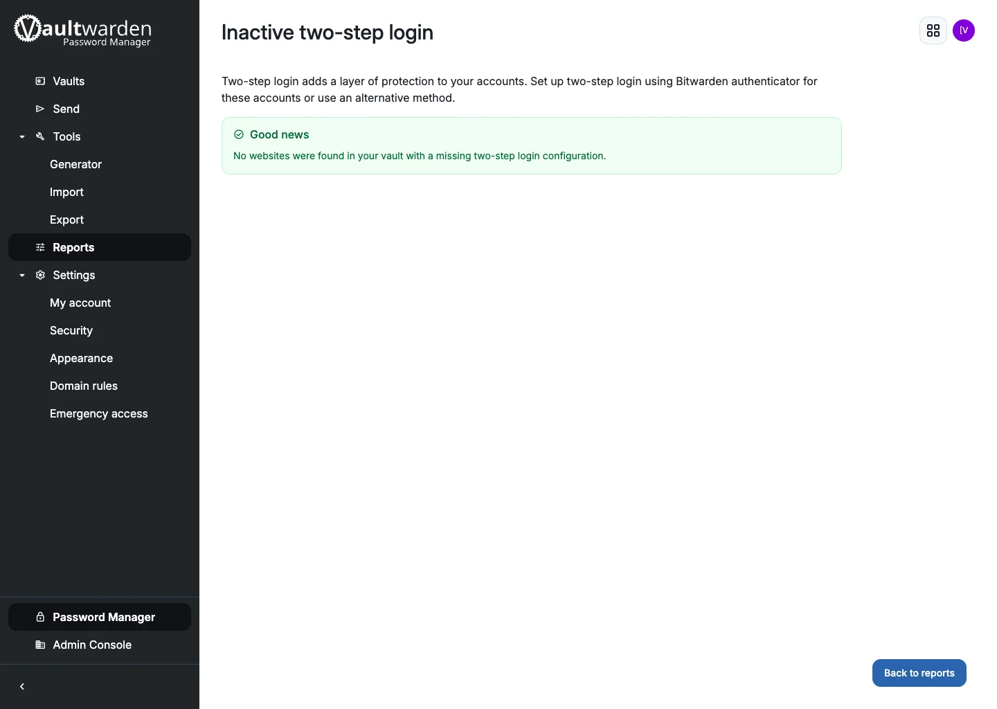 Inactive two-step login report