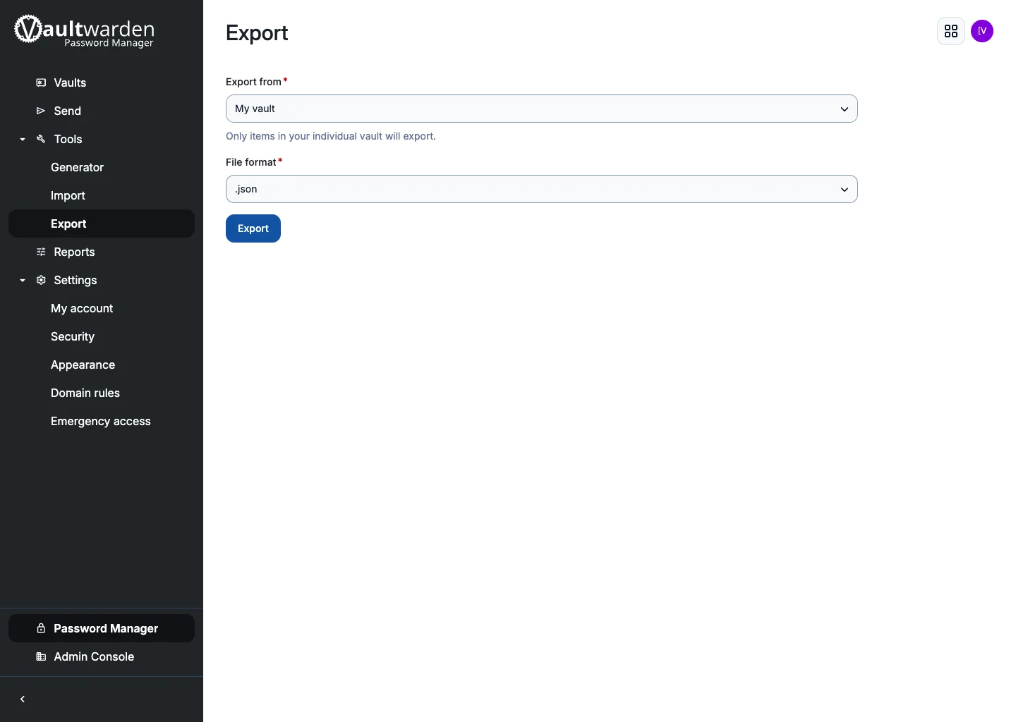 Export options