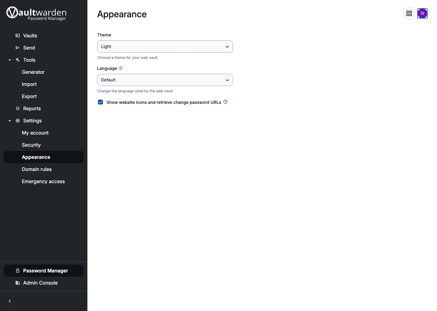 Appearance settings