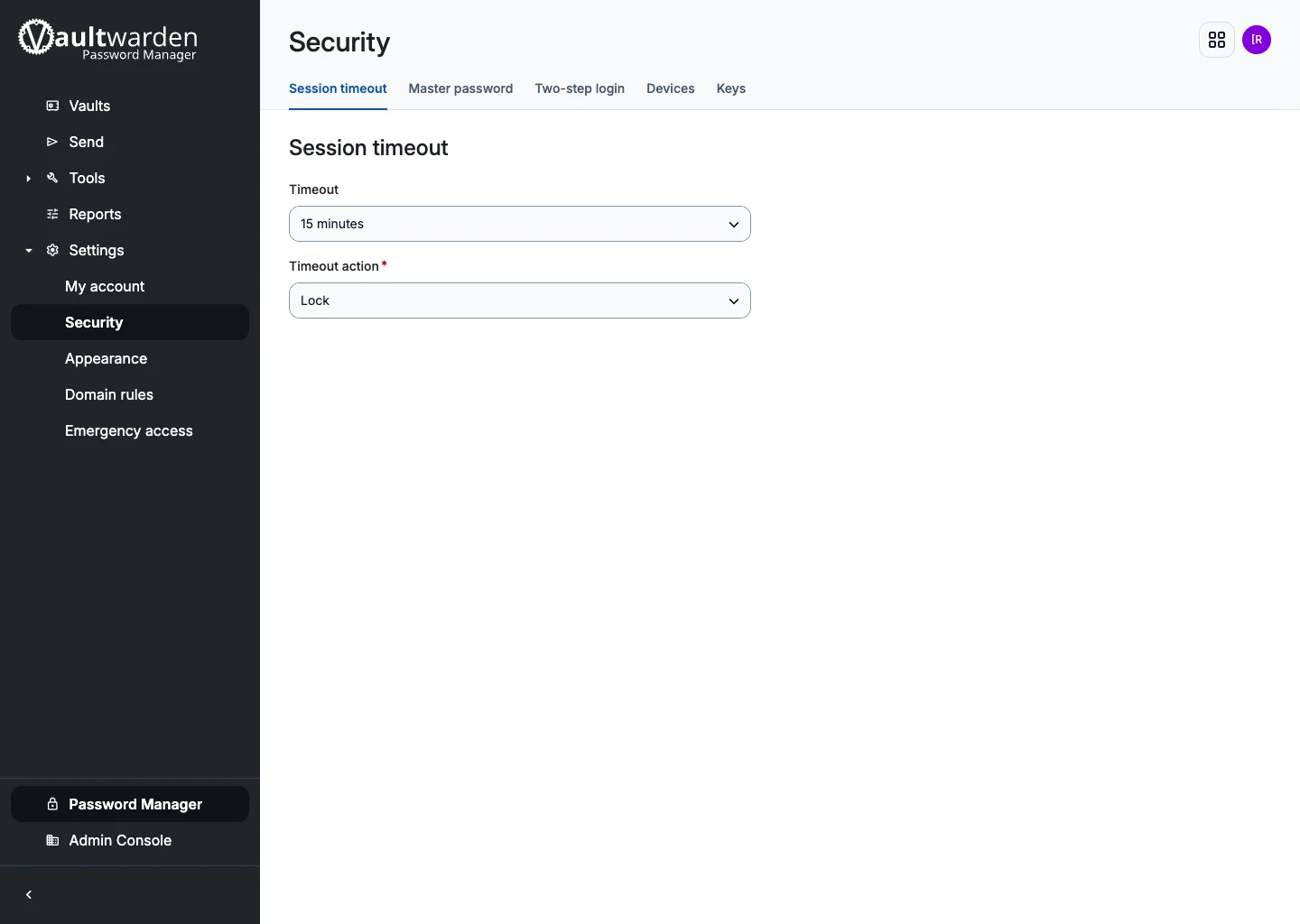 Security and session settings