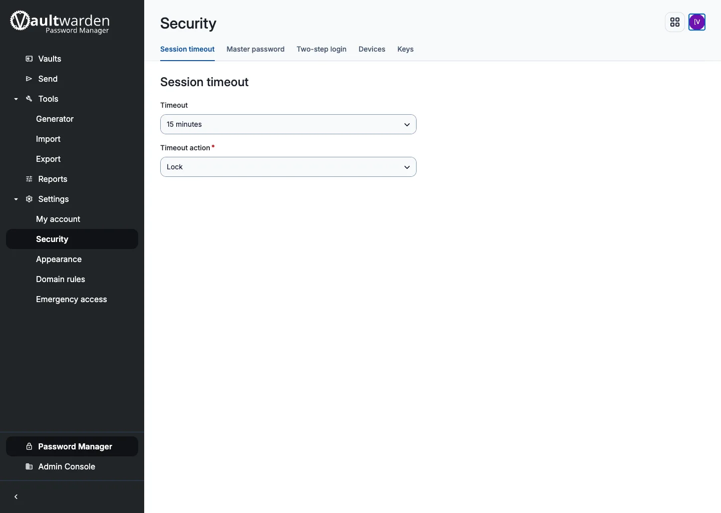 Security settings