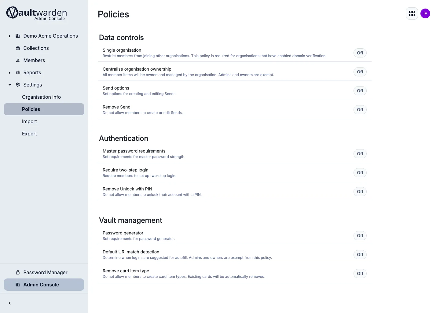 Organization settings overview
