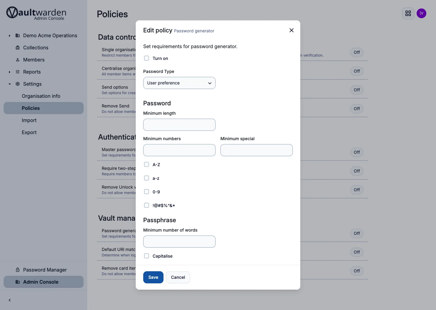 Organization policy detail