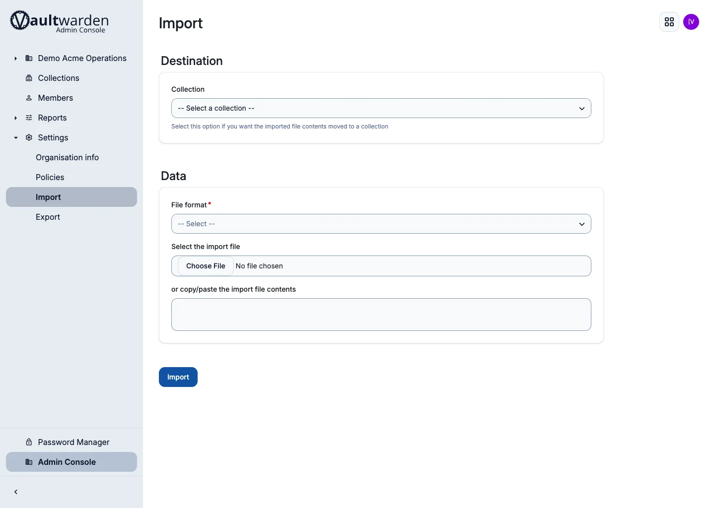 Organization import