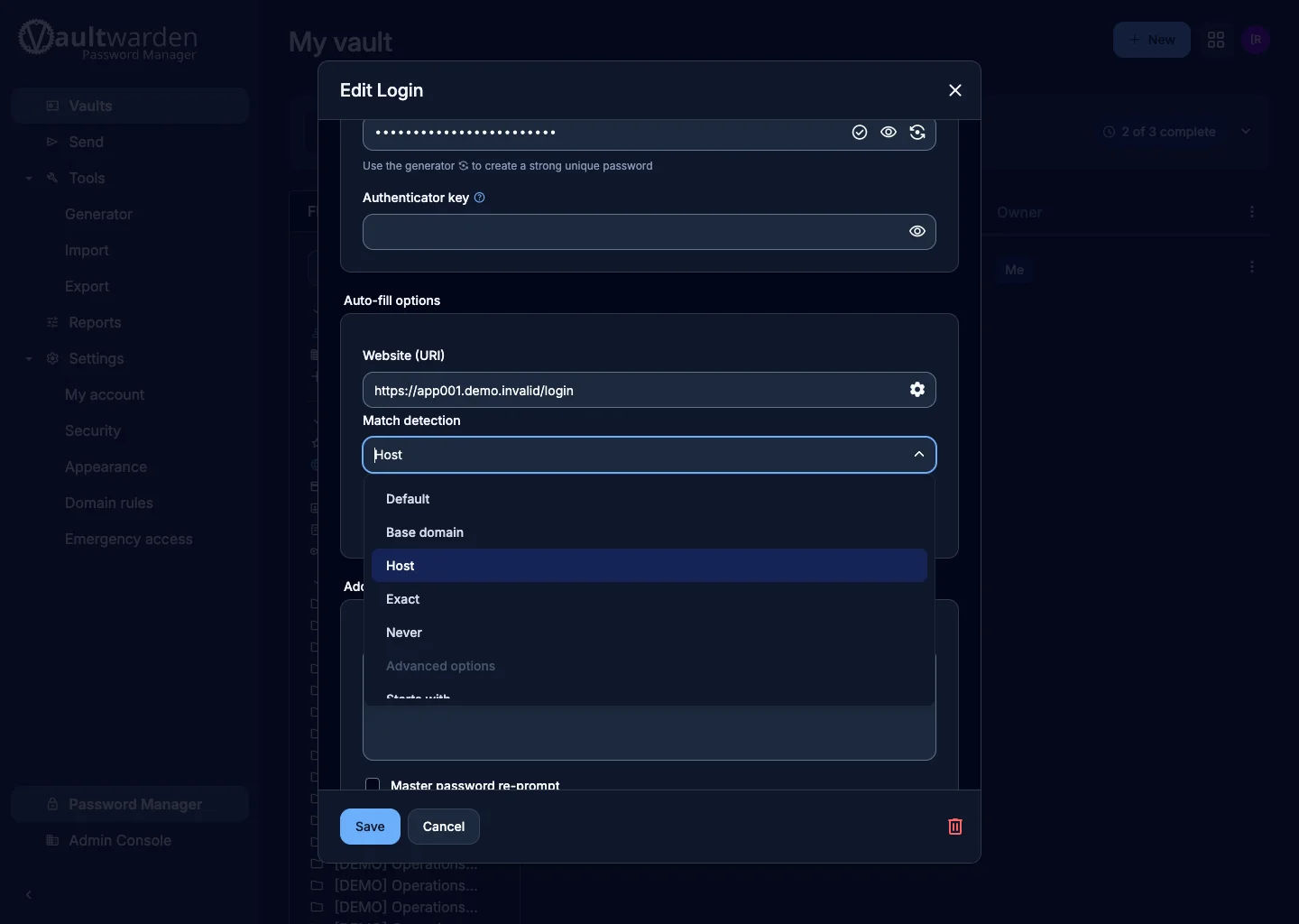 URI match-mode controls