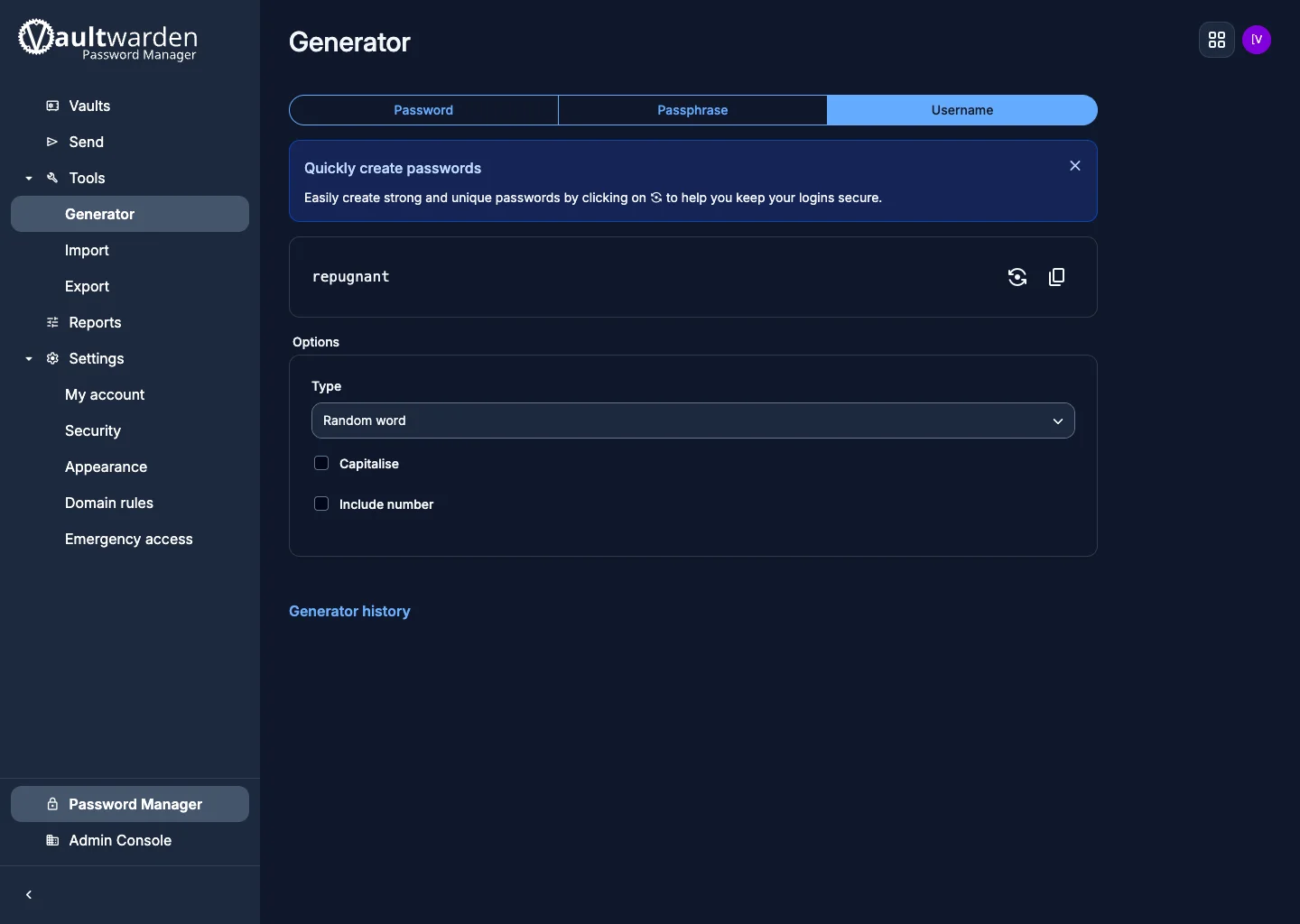Username generator options