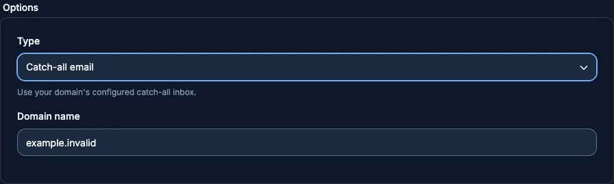 Catch-all username generator settings