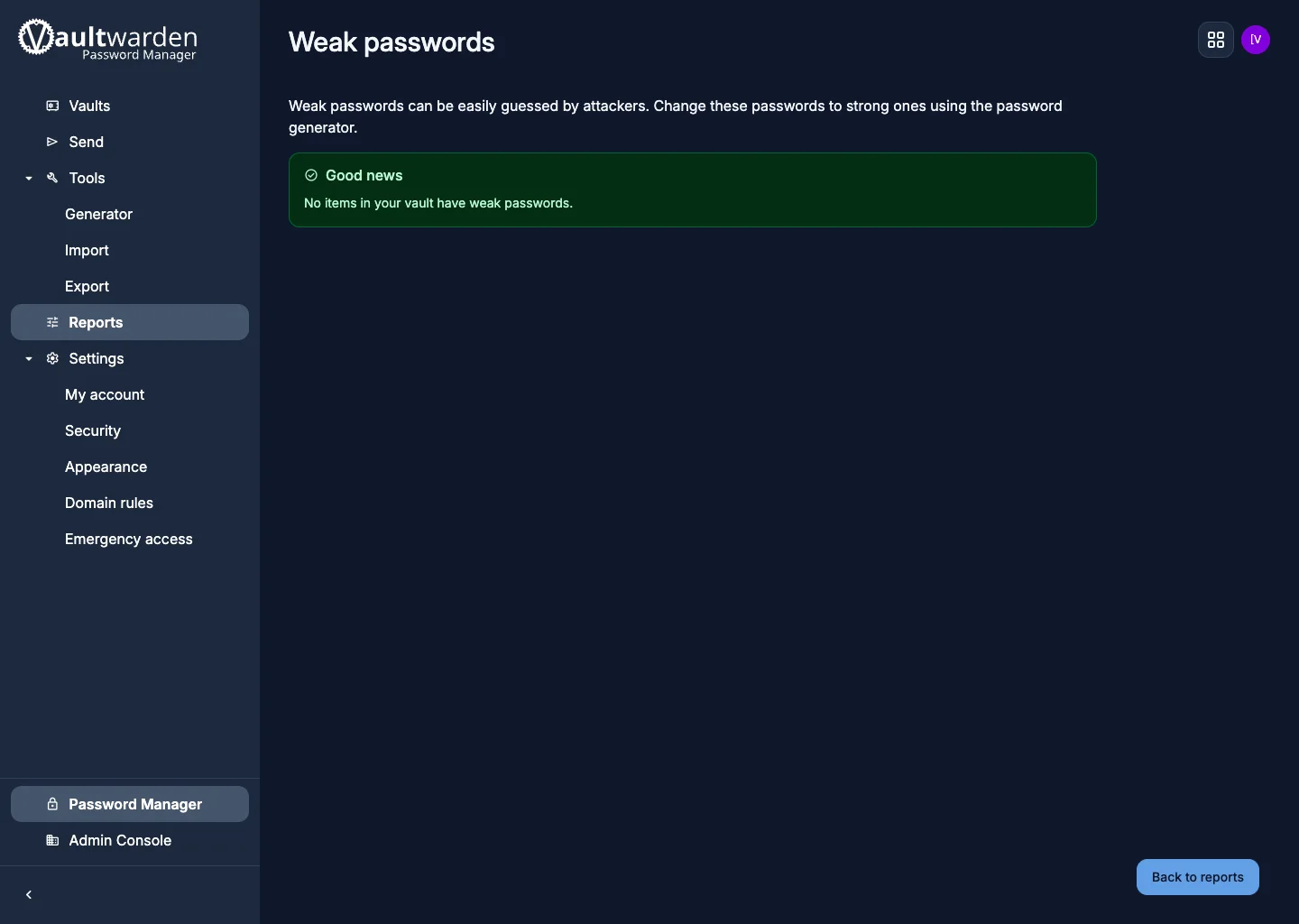 Weak passwords report