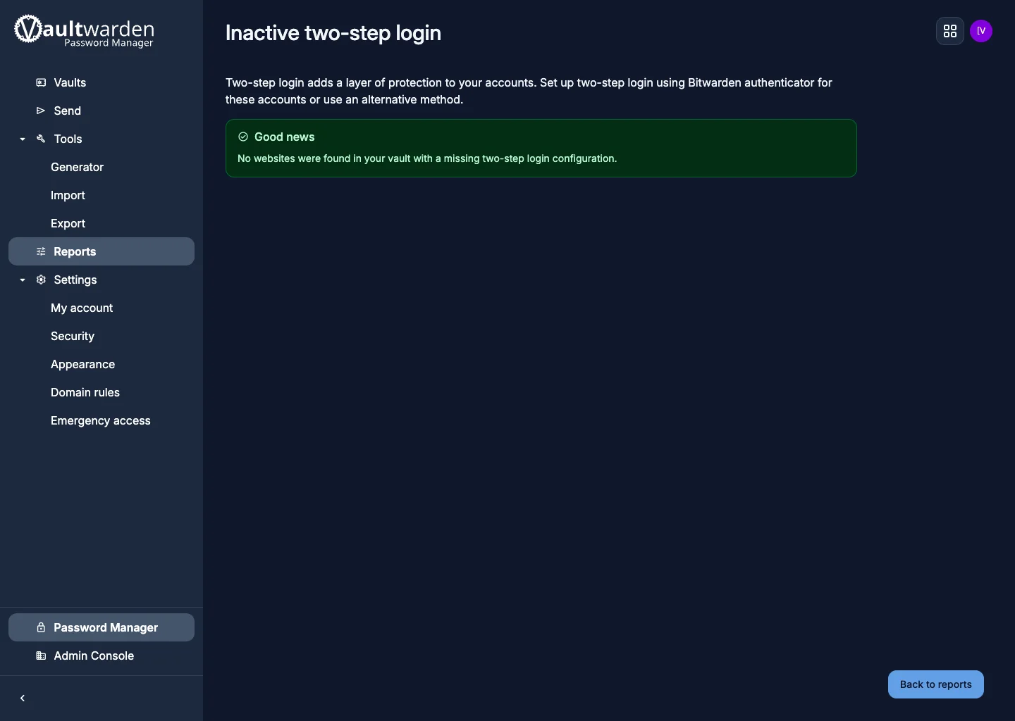 Inactive two-step login report