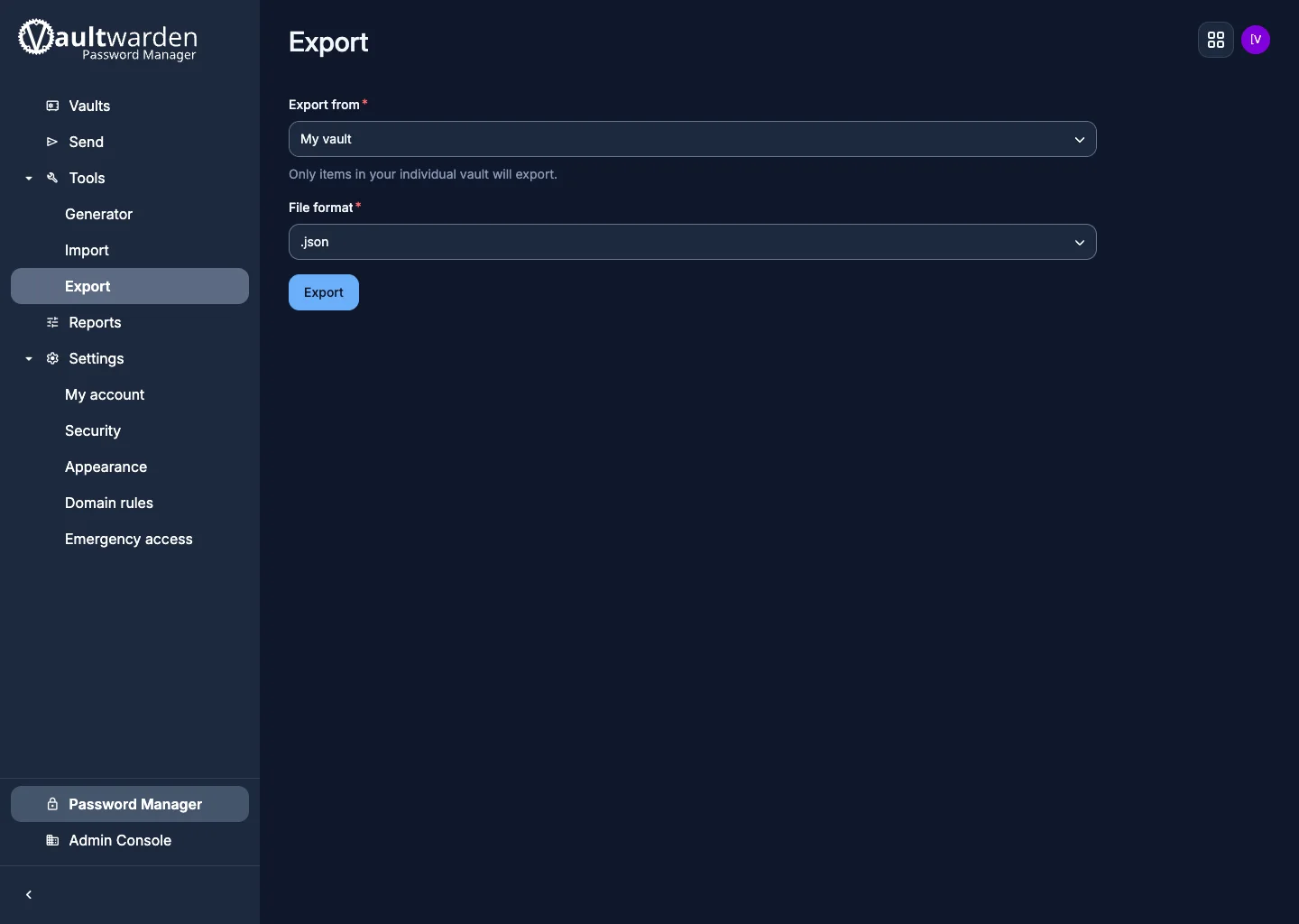 Export options