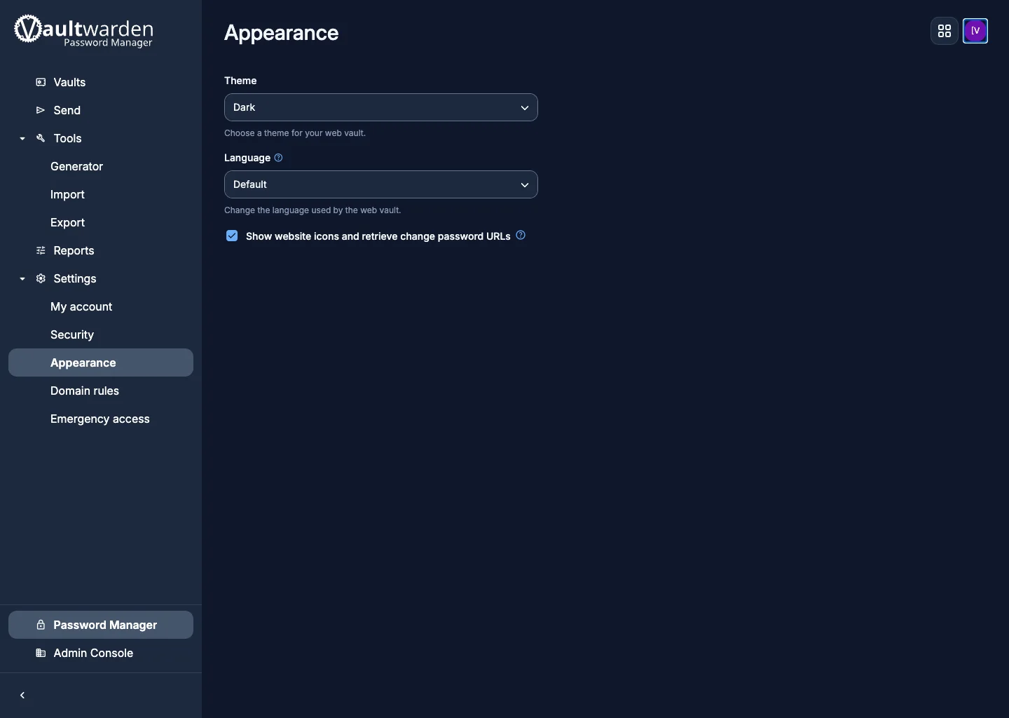 Appearance settings