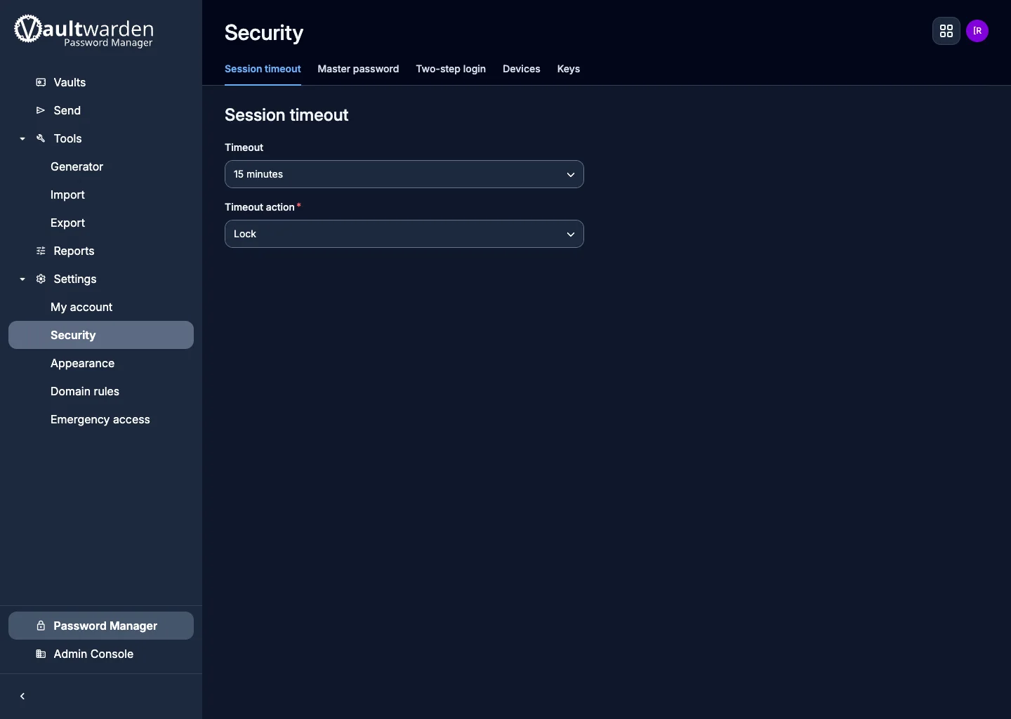 Security and session settings