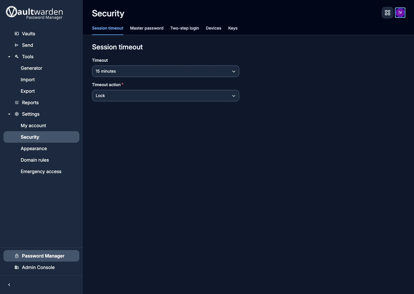 Security settings